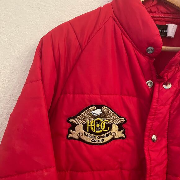 Vintage Harley Davidson AMF Puffer Coat Men M Red Owner Group Patch 70s USA Made - Picture 2 of 16